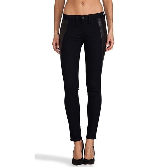 Rag & Bone Pop Lambskin Leather Panel Trim Legging Midnight Jeans Size 25 - Picture 1 of 15